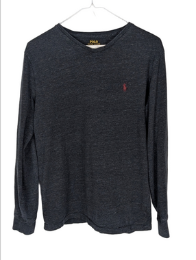 Polo Ralph Lauren V-Neck Tshirt Long Sleeve Small Heathered Grey